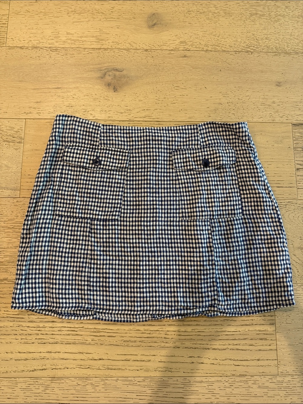Reformation Gingham linen Mini Skirt in Navy and White - sz 12